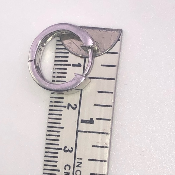 STERLING Silver & White Cz Stone Hoop Earrings 17mm Hoops / 4mm Width - Picture 6 of 6